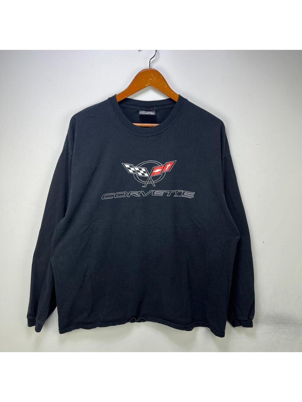 Vintage Black Corvette Racing Flag Long Sleeve T Shirt XL